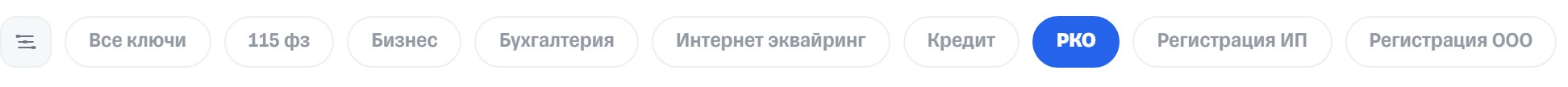 Лента выбора группы ключей над кросс-отчётом: кнопка фильтра, «Все ключи» и девять групп проекта, выбранная группа выделена синим.